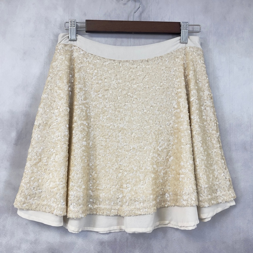 JOA Sequin Mini Skirt Women Medium Champagne Party Disco Going Out Showgirl Glam